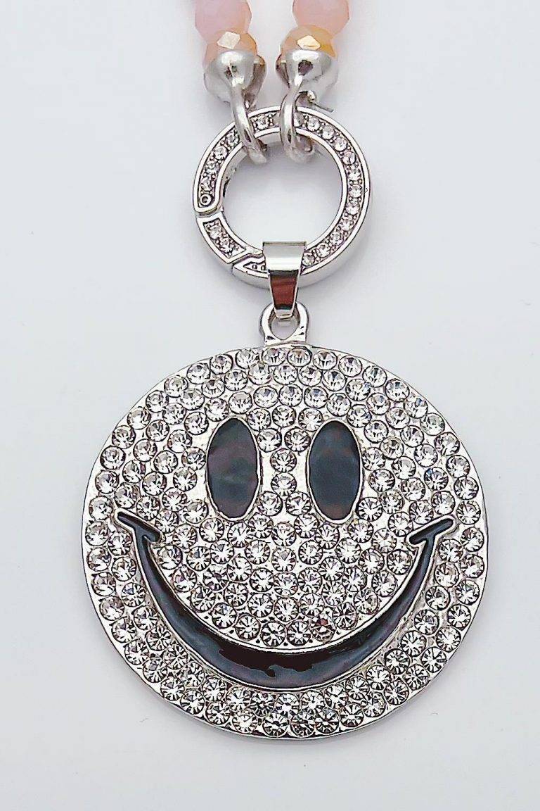 Smile & Shine Wechsel Anhänger: Silberner Smiley-Anhänger mit Strasssteinen besetzt. Fröhlicher Blickfang!