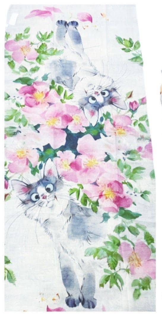 Blütenkätzchen Schal: Aquarell-Katzen zwischen rosa Blüten auf einem stilvollen, leichten Tuch. Einzigartiges Accessoire!