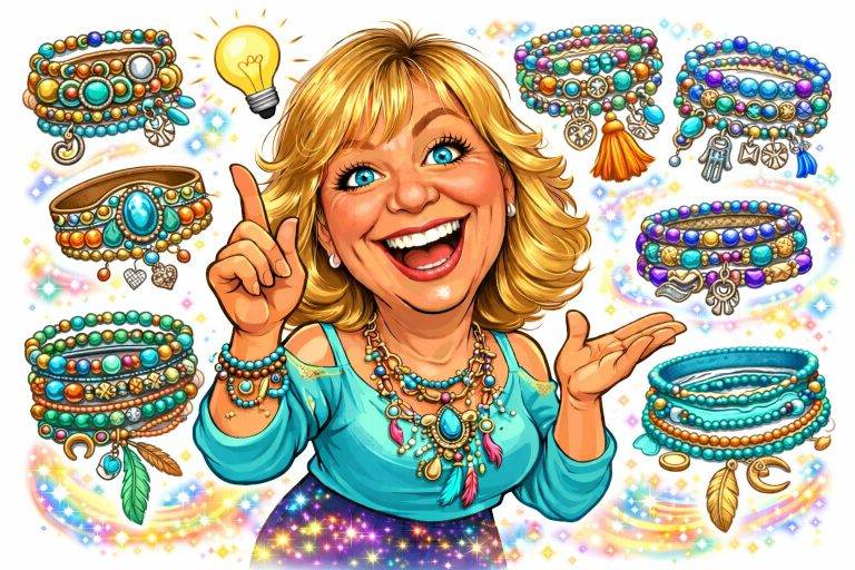 Home - Modeshop Frau mit Schmuck: Bunte Armbänder und Halskette. Handgefertigter Schmuck, Accessoires. Modeschmuck für Damen. Einzigartiger Stil.