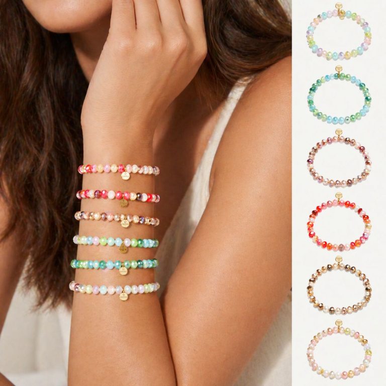 Viva Beads Armbänder in leuchtenden und pastelligen Farben, die am Handgelenk getragen und ausgestellt werden; stilvoll, einzigartig und perfekt zum Verschenken.