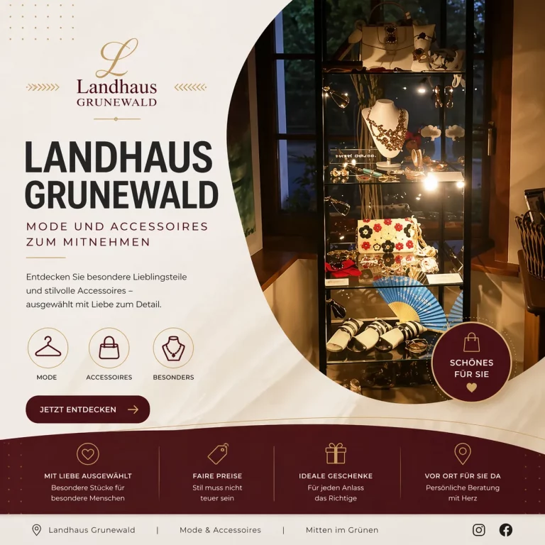 Handtaschen- und Accessoire-Ausstellung in der Modeshop-Boutique; im Landhaus Grunewald finden Sie hochwertige Mode, gemütlichen Stil und fachkundigen Service.