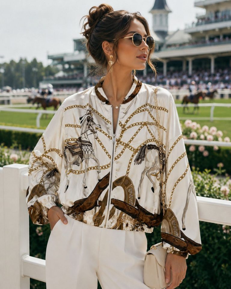 Pferdeprint-Jacke mit Kettenmuster