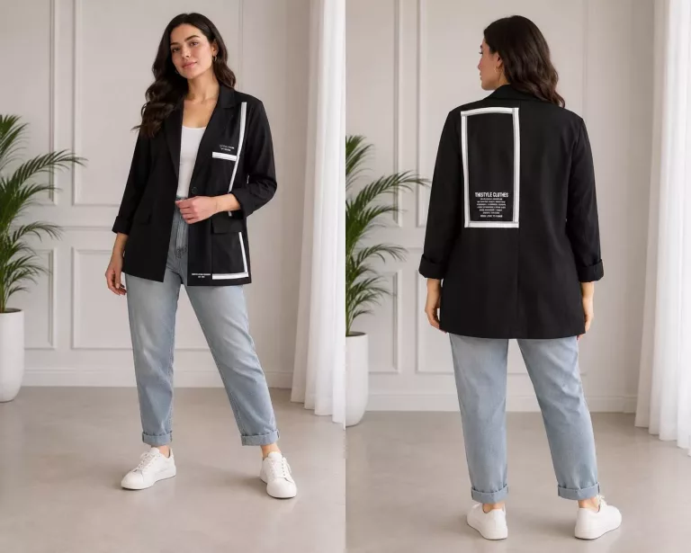 Schwarzer Blazer mit Frau