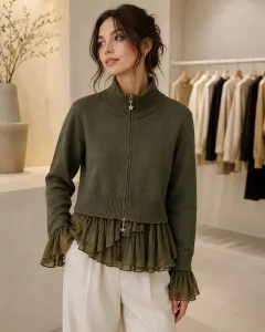 Damen Cardigan mit Rüschensaum