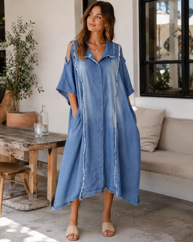 Frauenkleid aus Denim mit Cut-Out