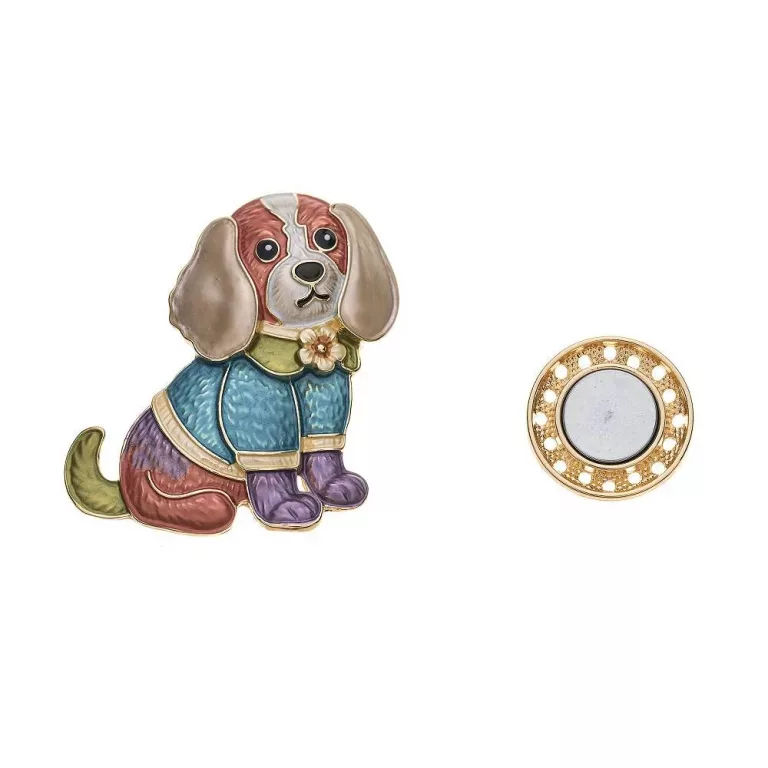 Sitzender Hund mit Magnet.