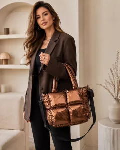 Home - Modeshop Künstlich gepolsterte Tasche metallisch braun