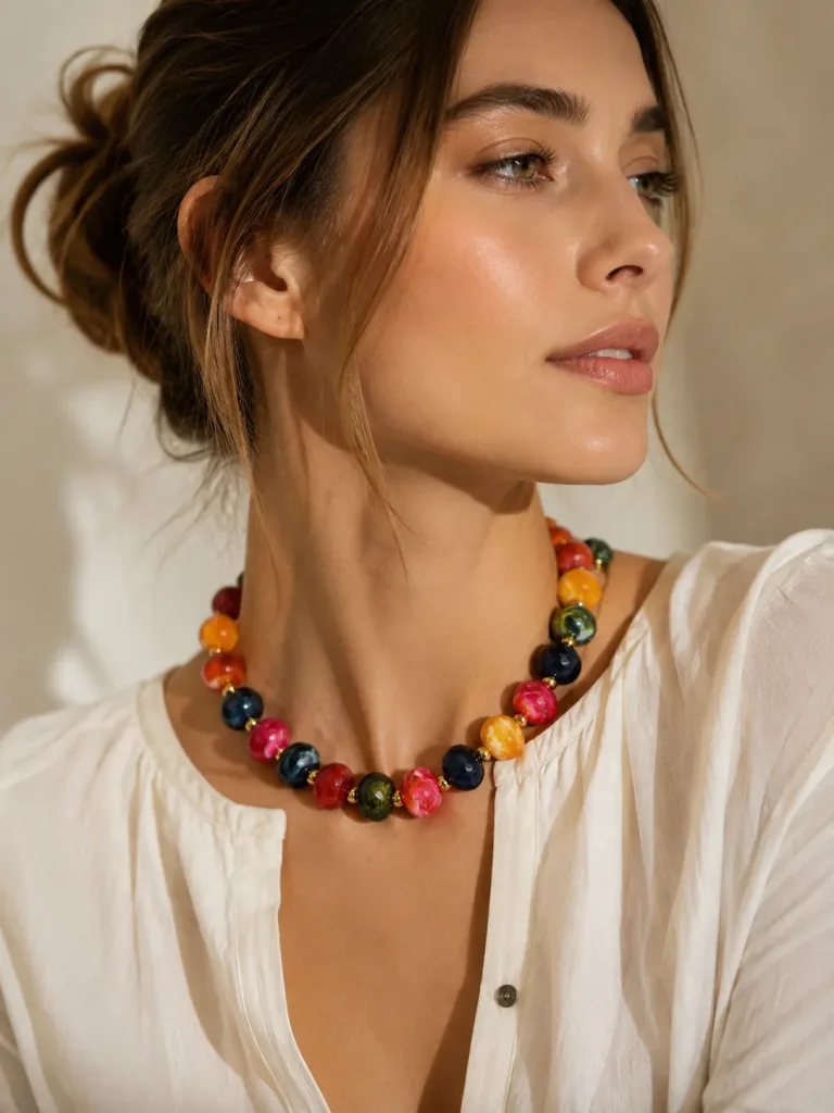 Bunte Perlenkette mit Frau