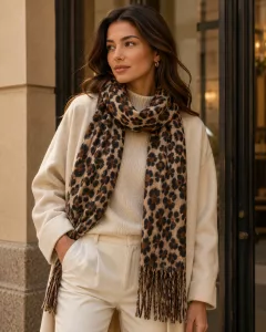 Frau mit Leopardenmuster-Schal
