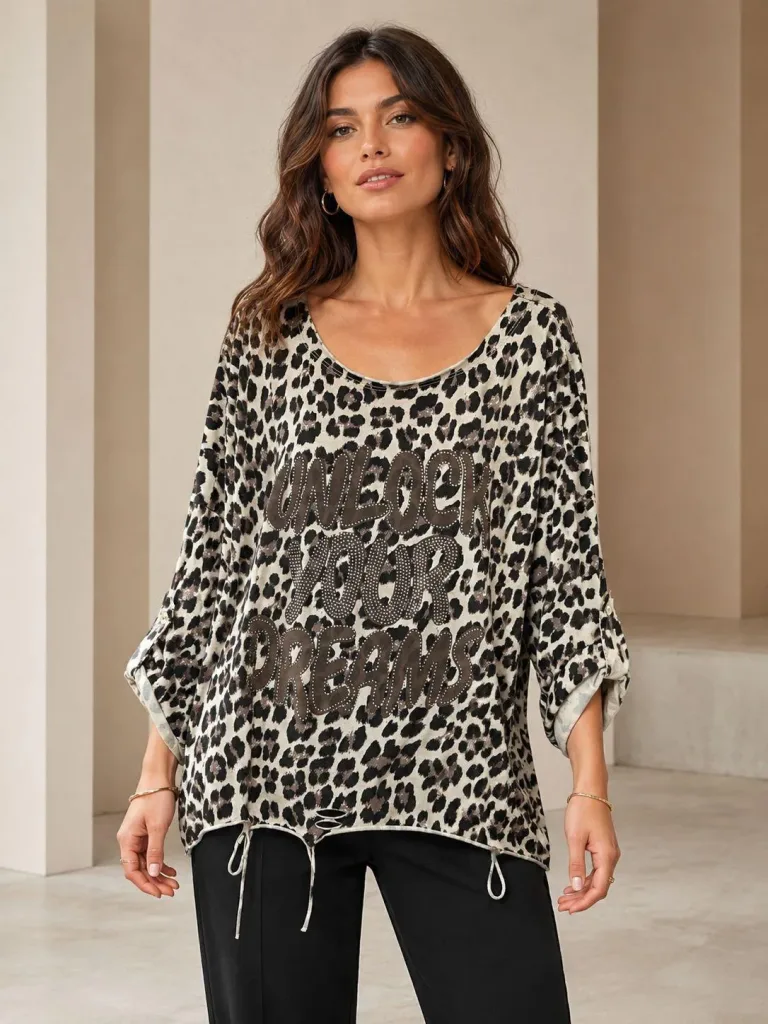 Leoprint-Shirt mit Text-Print
