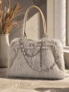 Graue Kunstpelz-Tasche mit Sternen