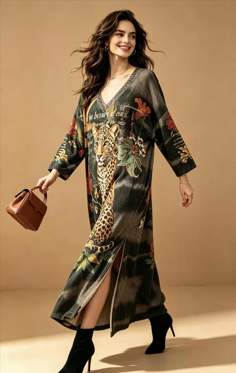 Leopardenmuster Kleid mit Blumen