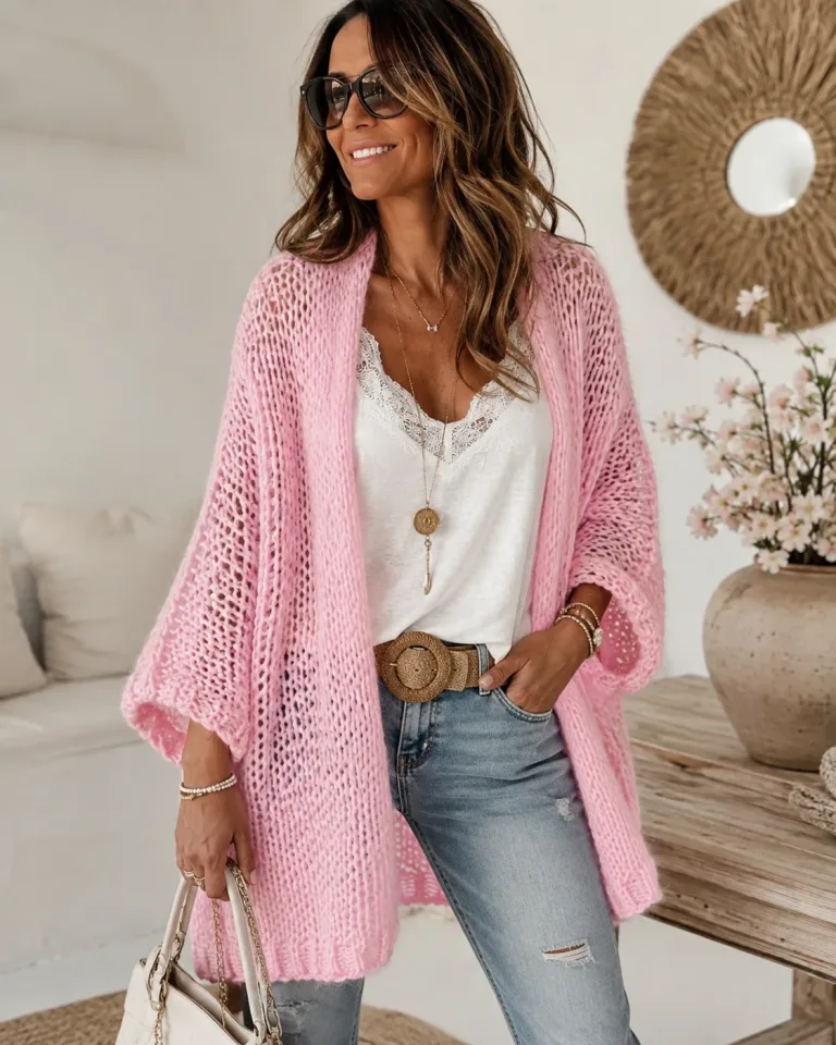 Damen Strickjacke Rosa Offen
