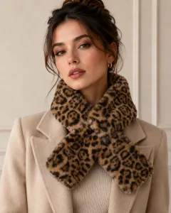 Leopardprint faux fur scarf