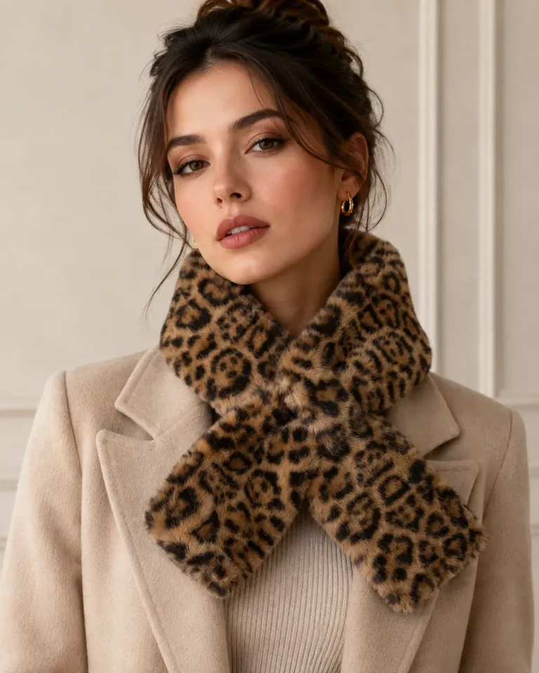 Leopardprint faux fur scarf