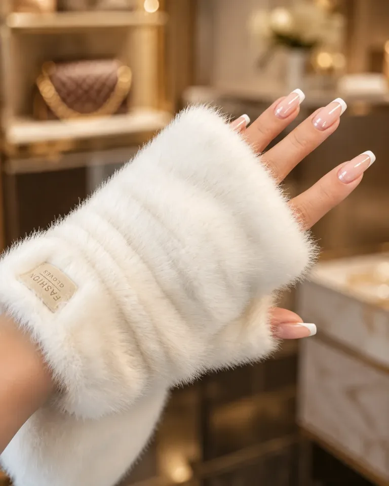 Weiße Kunstpelz Fingerhandschuhe