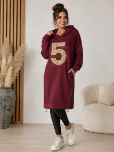 Damen Hoodie-Kleid mit "5" Aufdruck