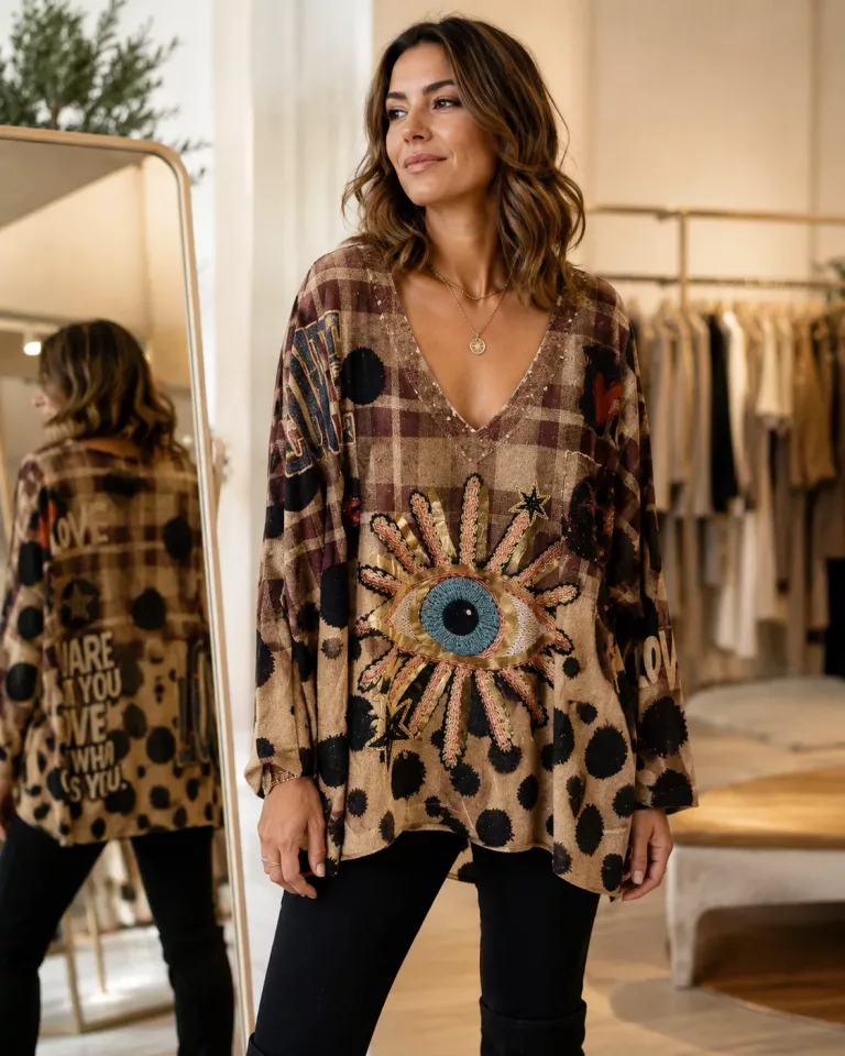 Augenmuster mit paillettenbesetzter Bluse