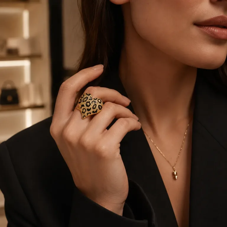Herzförmiger Ring mit Leopardenmuster