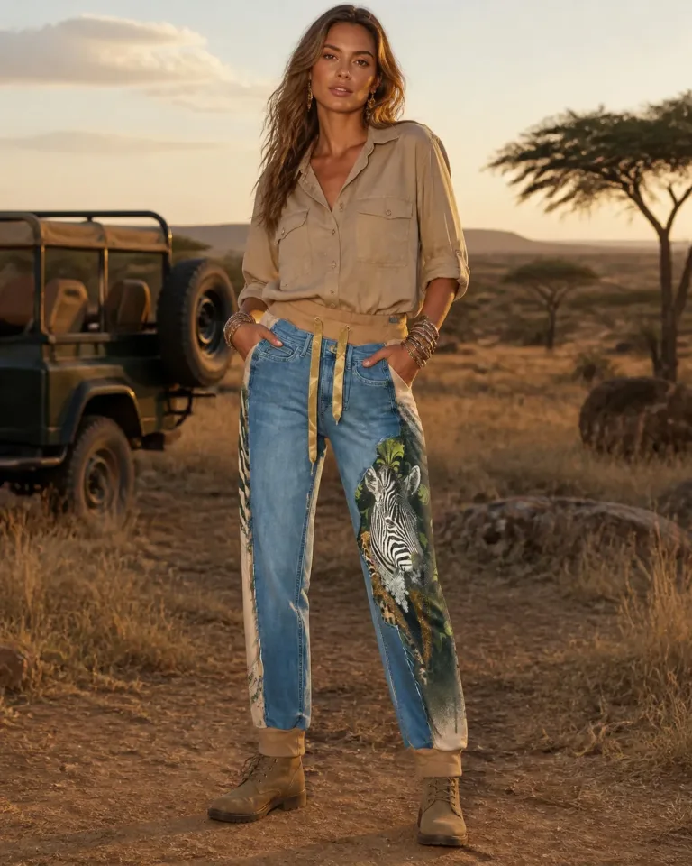 Zebradenim mit Safari-Outfit
