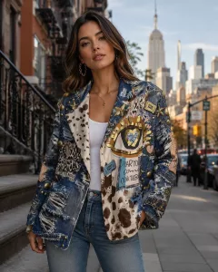 Home - Modeshop Frau in auffälligem Blazer, New York
