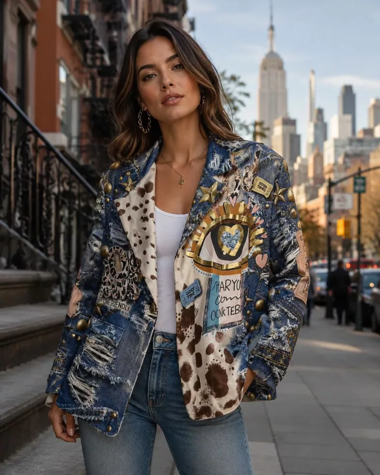 Frau in auffälligem Blazer, New York