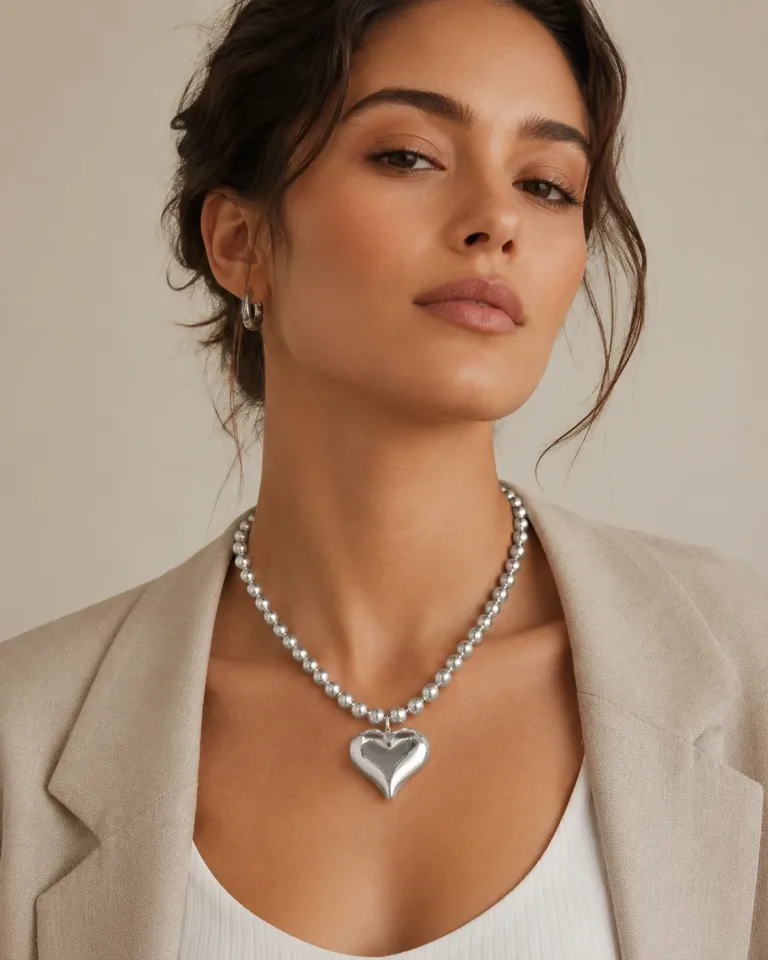 Herz Kette mit Silberperlen
