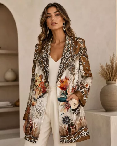 Blazer mit Blumenmuster und Giraffe