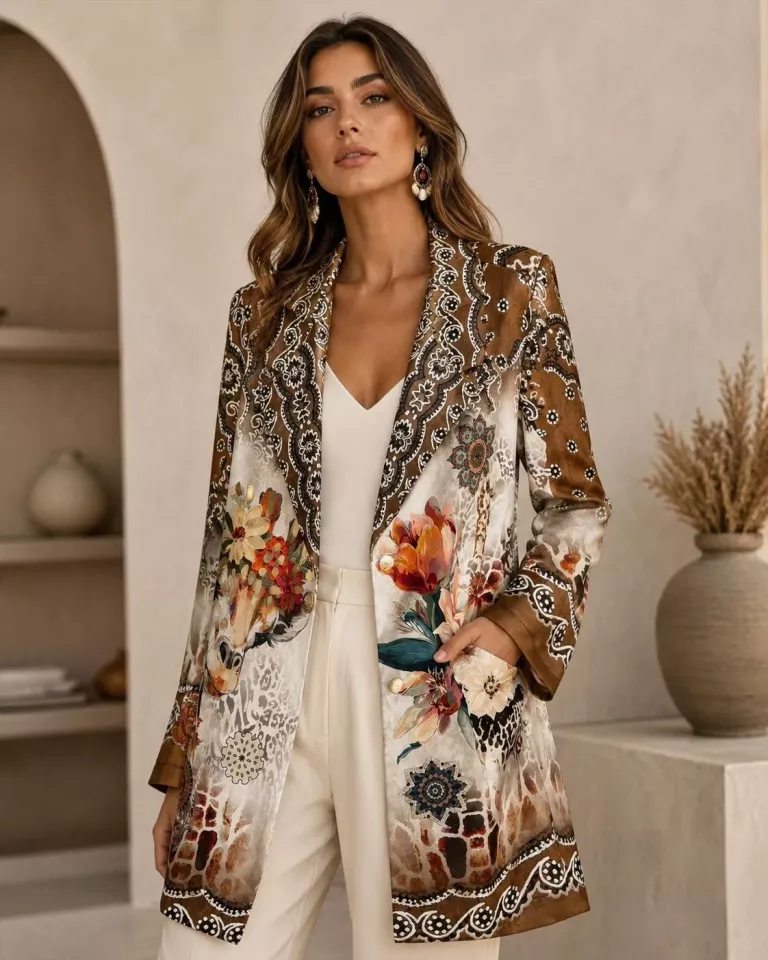 Blazer mit Blumenmuster und Giraffe