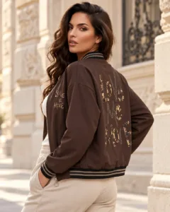 Home - Modeshop Braune Bomberjacke mit Schriftzug