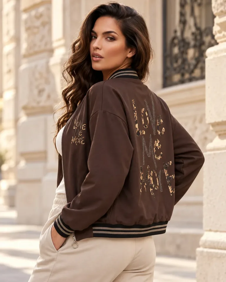 Braune Bomberjacke mit Schriftzug