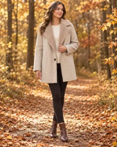 Home - Modeshop Frau im Herbstmantel im Wald