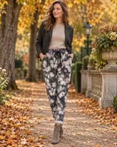 Blumenhose mit Blazer im Herbst