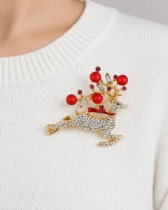 Weihnachts Hirsch Brosche mit Rot