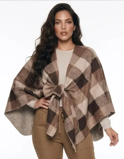 karierter Poncho mit Schleife