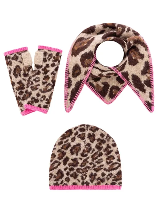 Leopardenmuster Beanie und Handschuhe