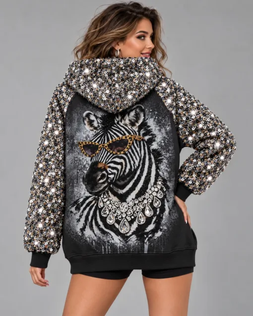 Glitzernde Zebra-Hoodie-Kleid