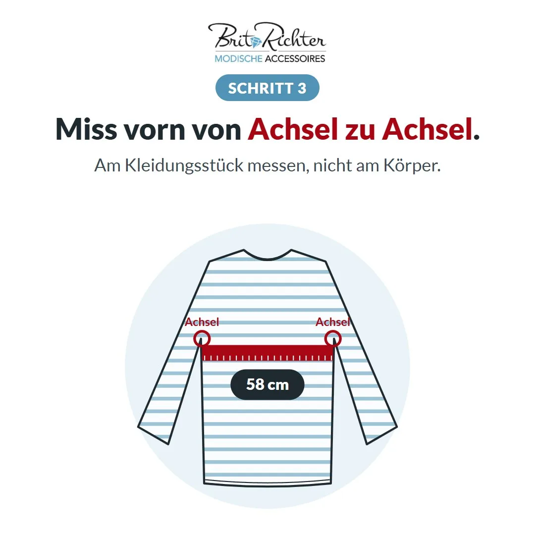 Schritt 3: Miss vorn von Achsel zu Achsel, am Kleidungsstück, nicht am Körper.